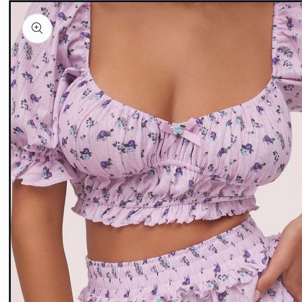 For Love & Lemons ‘Lola’ Pointelle Crop Top. Purple. Size XS.